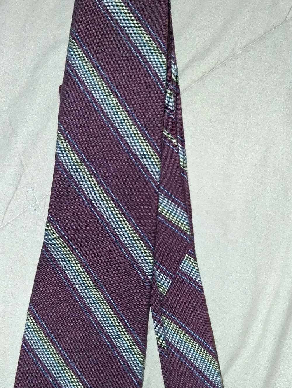Classic Purple Striped Men's Tie with Light Blue and Pale Green Accents